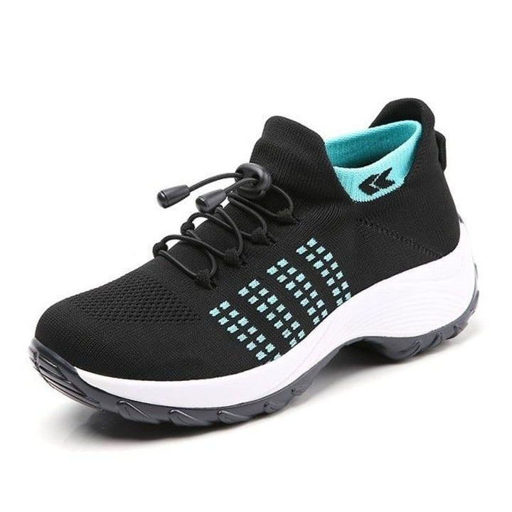 Women's Orthopedic Memory-Foam Lace-Up Platform Trainers - Black Sky Blue