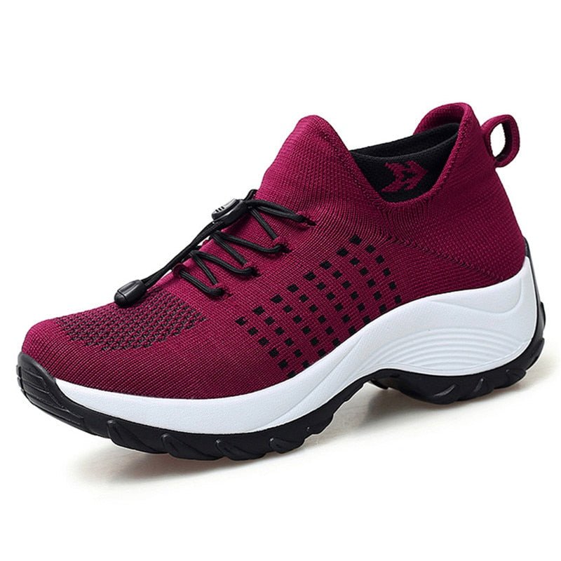 Women's Orthopedic Memory-Foam Lace-Up Platform Trainers - Red