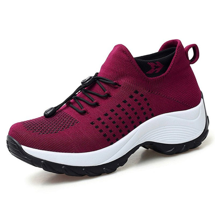 Women's Orthopedic Memory-Foam Lace-Up Platform Trainers - Red