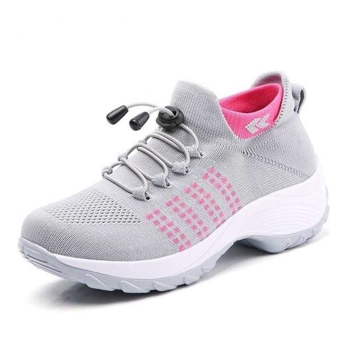 Women's Orthopedic Memory-Foam Lace-Up Platform Trainers - Gray Pink