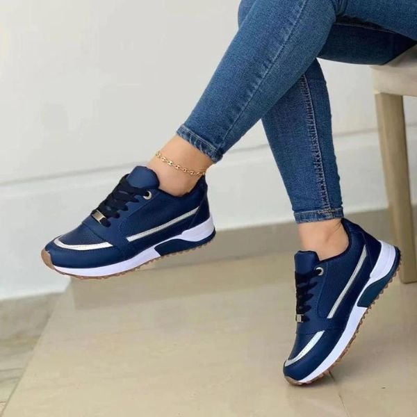 Women's Orthopedic Memory-Foam Lace-Up Trainers - Blauw