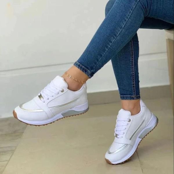Women's Orthopedic Memory-Foam Lace-Up Trainers - Wit