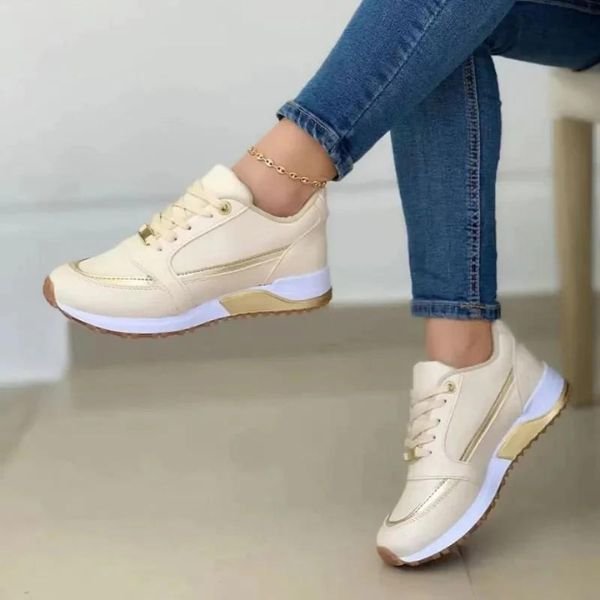 Women's Orthopedic Memory-Foam Lace-Up Trainers - Goud