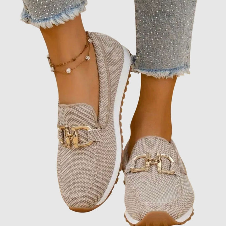 Women's Orthopedic Memory-Foam Slip-On Horsebit Loafer Trainers - Beige