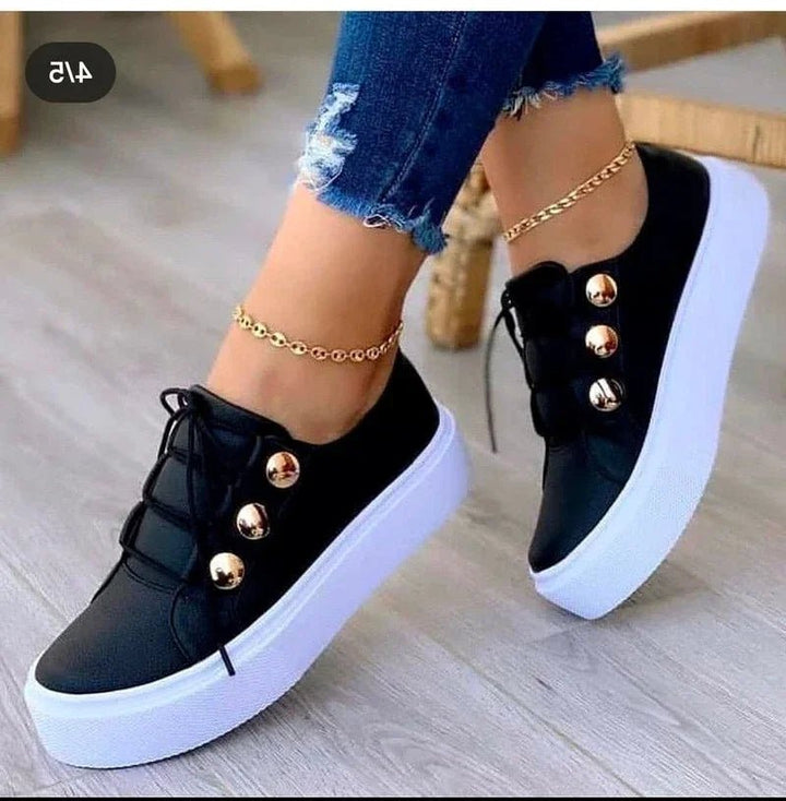 Women's Orthopedic Platform Lace-Up Gold-Stud Trainers