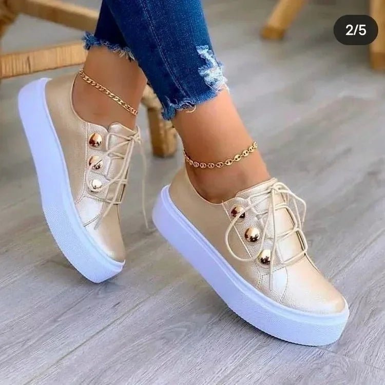 Women's Orthopedic Platform Lace-Up Gold-Stud Trainers - Gold (Almost sold out!)