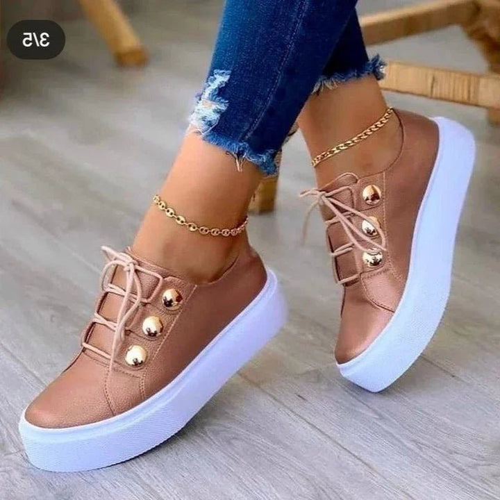 Women's Orthopedic Platform Lace-Up Gold-Stud Trainers