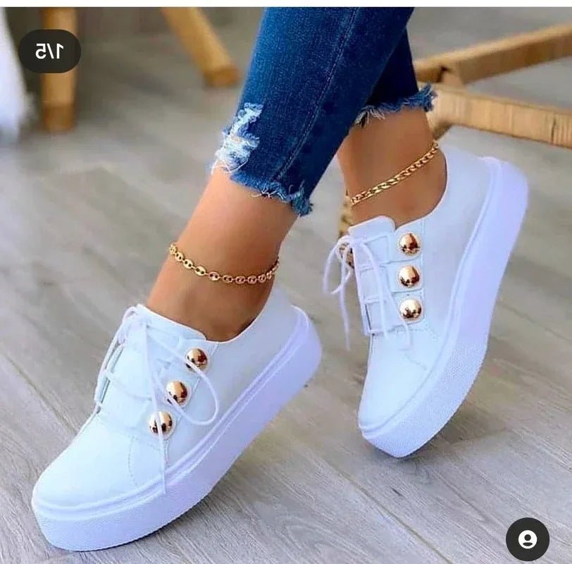 Women's Orthopedic Platform Lace-Up Gold-Stud Trainers
