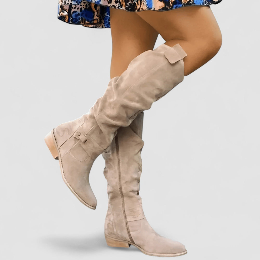 Women's Orthopedic Suede Knee-High Boots - Beige