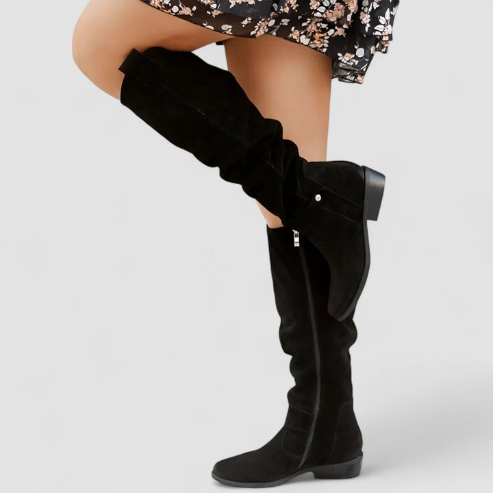 Women's Orthopedic Suede Knee-High Boots - Black