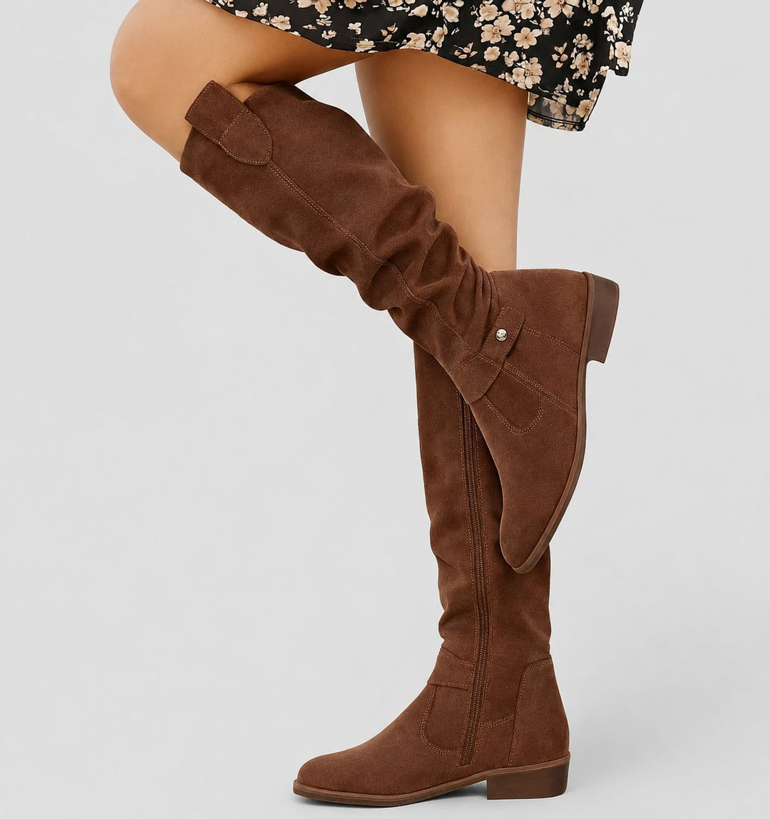Women's Orthopedic Suede Knee-High Boots - Dark Brown