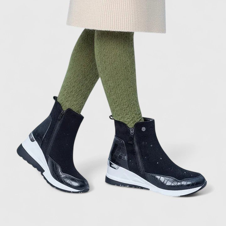 Women's Orthopedic Wedge Ankle Boots Zip-Up Croc-Panel Trainers