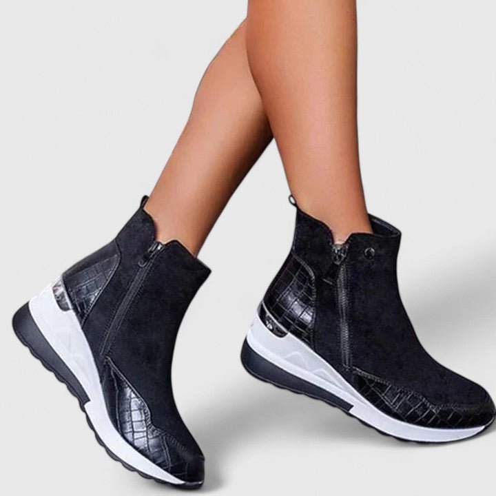 Women's Orthopedic Wedge Ankle Boots Zip-Up Croc-Panel Trainers