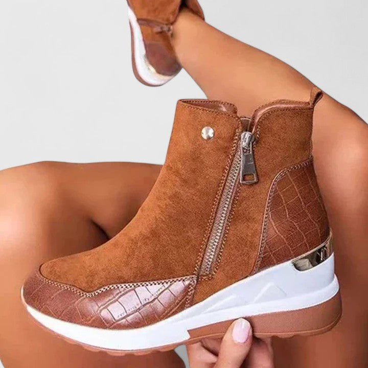 Women's Orthopedic Wedge Ankle Boots Zip-Up Croc-Panel Trainers