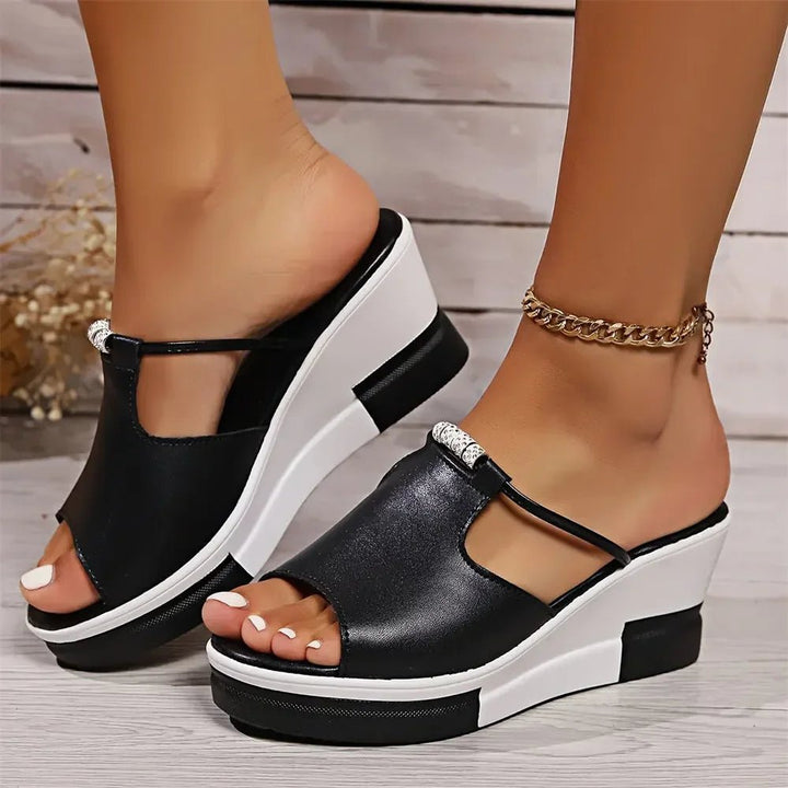 Women's Orthopedic Wedge Sandals Cushioned Platform - Black