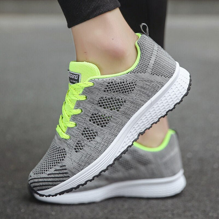 Women's Orthopedic Wide-Fit Lace-Up Mesh Knit Trainers - Green