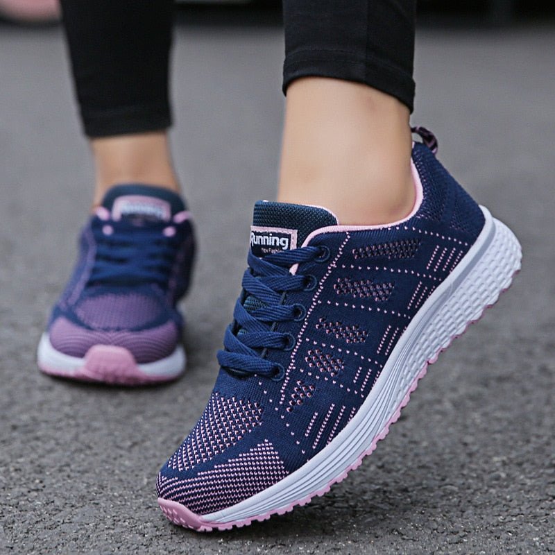 Women's Orthopedic Wide-Fit Lace-Up Mesh Knit Trainers - Blue