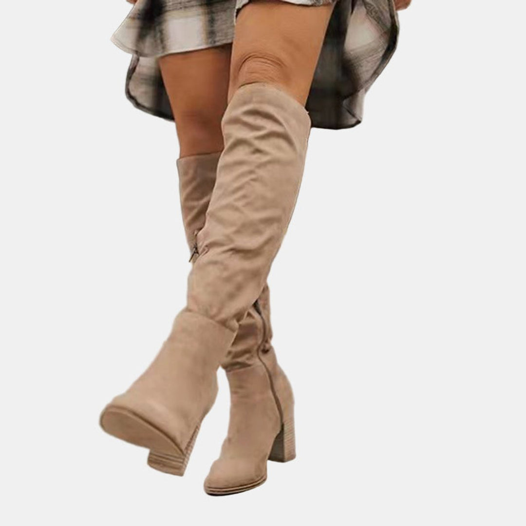 Women's Over-the-Knee Block Heel Suede Ankle Boots - Beige