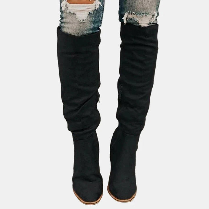Women's Over-the-Knee Block Heel Suede Ankle Boots - Black