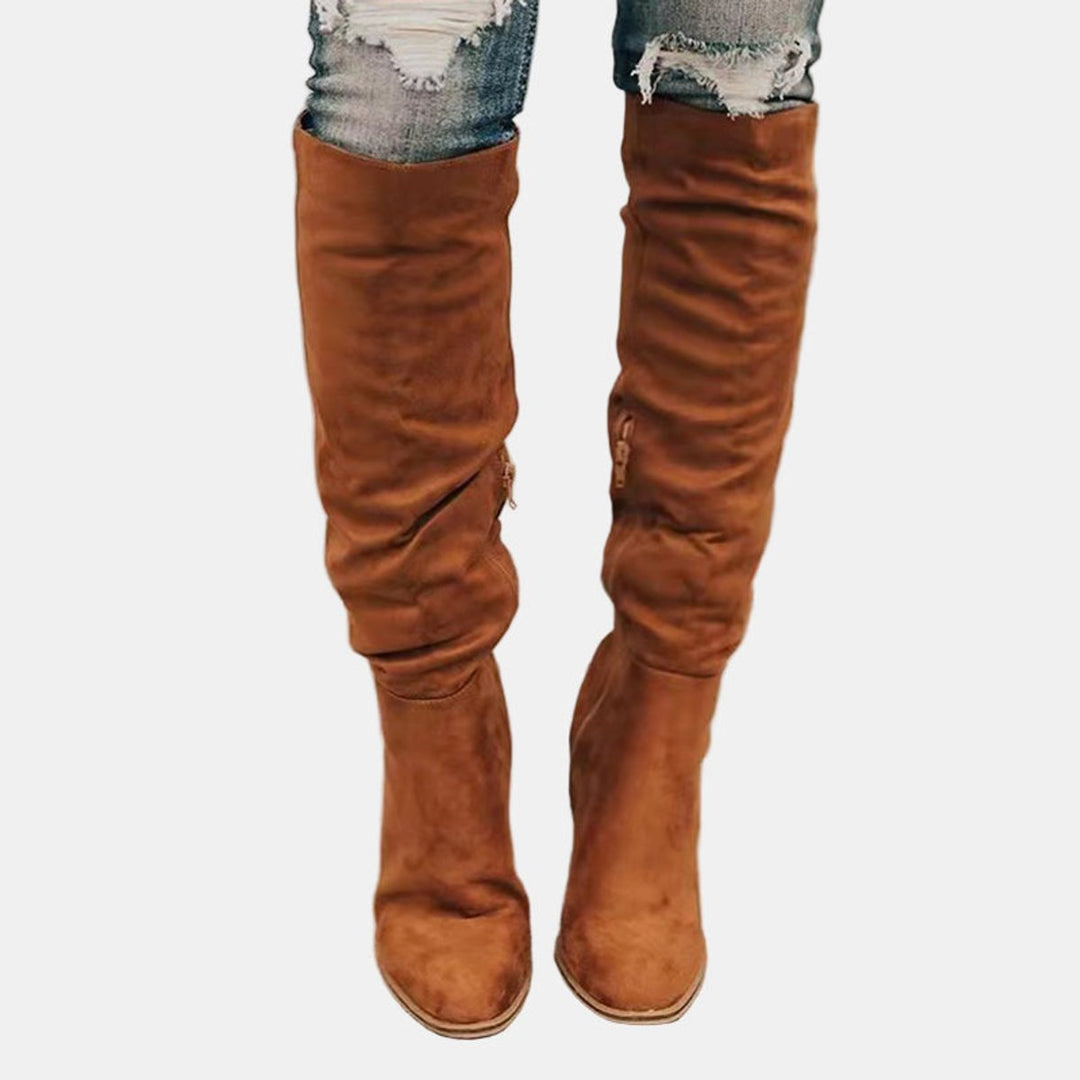 Women's Over-the-Knee Block Heel Suede Ankle Boots - Brown