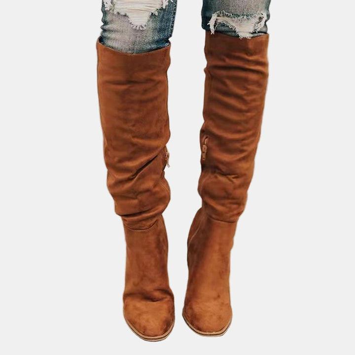 Women's Over-the-Knee Block Heel Suede Ankle Boots - Brown