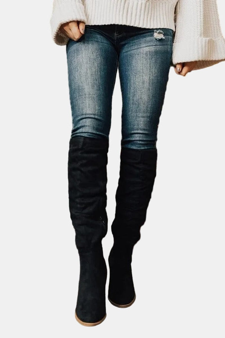 Women's Over-the-Knee Block Heel Suede Ankle Boots