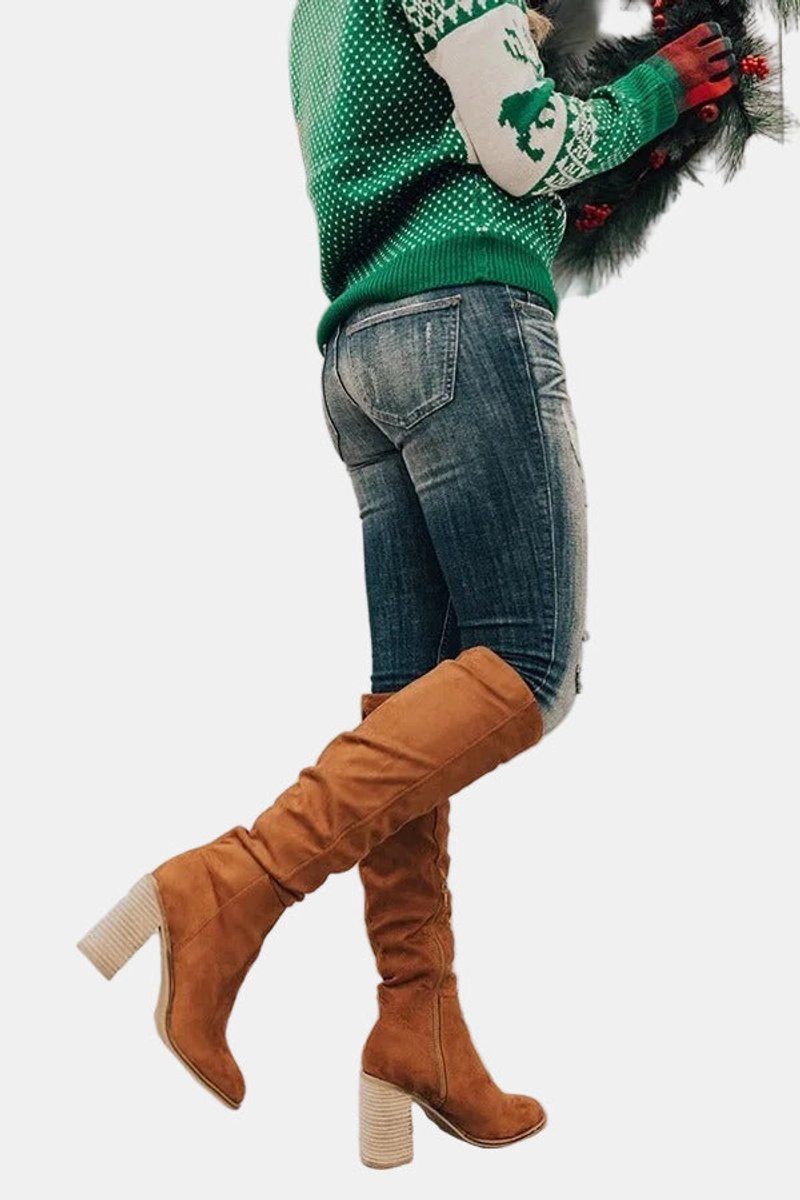 Women's Over-the-Knee Block Heel Suede Ankle Boots