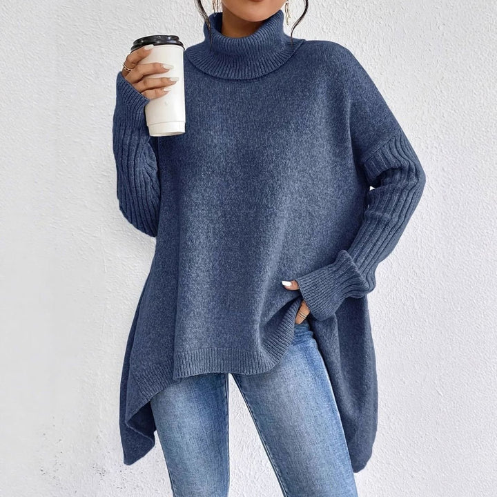 Women's Oversized Cashmere Turtleneck Longline Knit Jumper - Navy