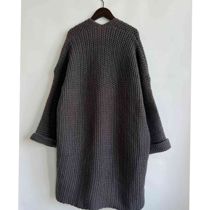 Women's Oversized Chunky Knit Open Front Long Cardigan Patch Pockets