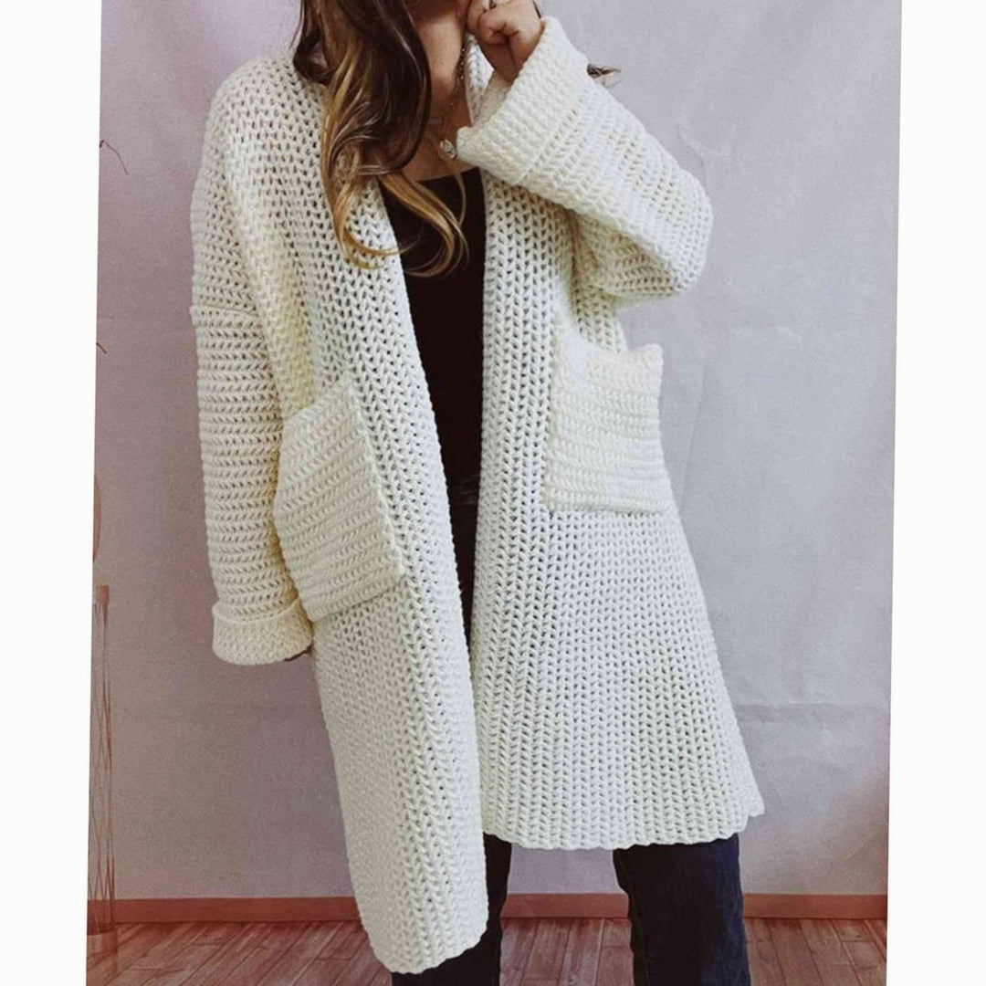 Women's Oversized Chunky Knit Open Front Long Cardigan Patch Pockets