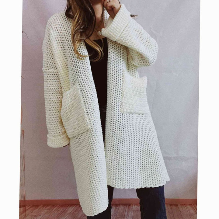 Women's Oversized Chunky Knit Open Front Long Cardigan Patch Pockets