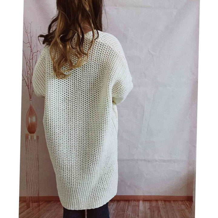 Women's Oversized Chunky Knit Open Front Long Cardigan Patch Pockets