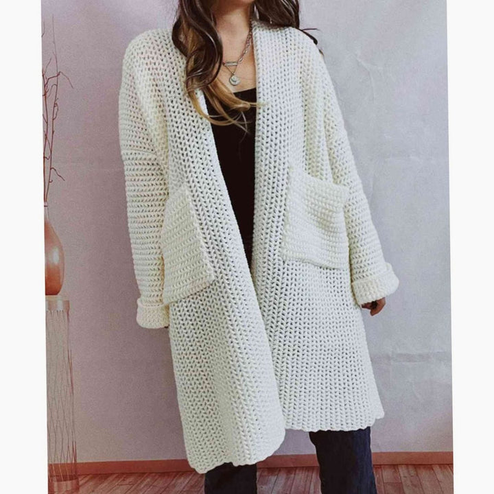 Women's Oversized Chunky Knit Open Front Long Cardigan Patch Pockets