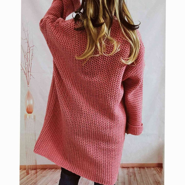 Women's Oversized Chunky Knit Open Front Long Cardigan Patch Pockets