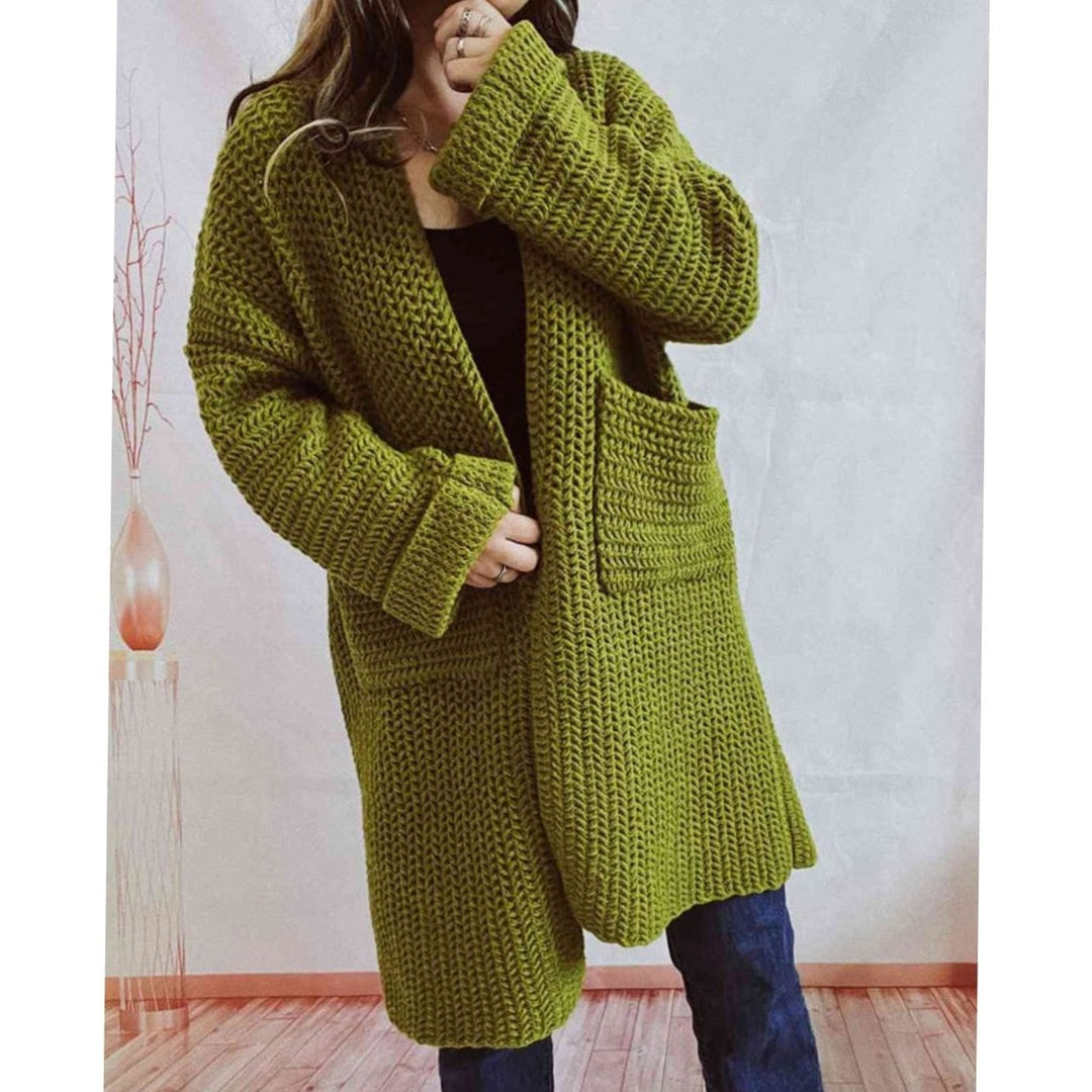 Women's Oversized Chunky Knit Open Front Long Cardigan Patch Pockets