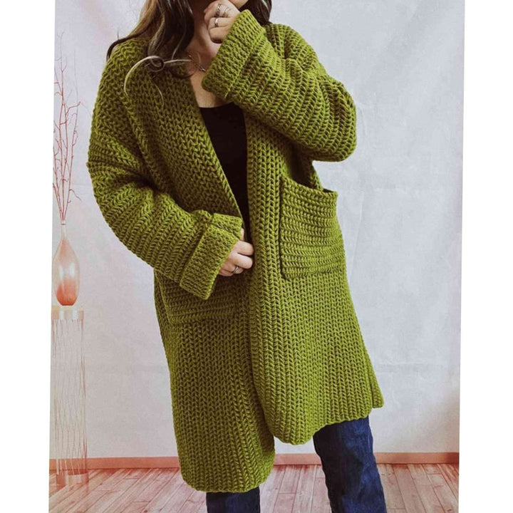 Women's Oversized Chunky Knit Open Front Long Cardigan Patch Pockets