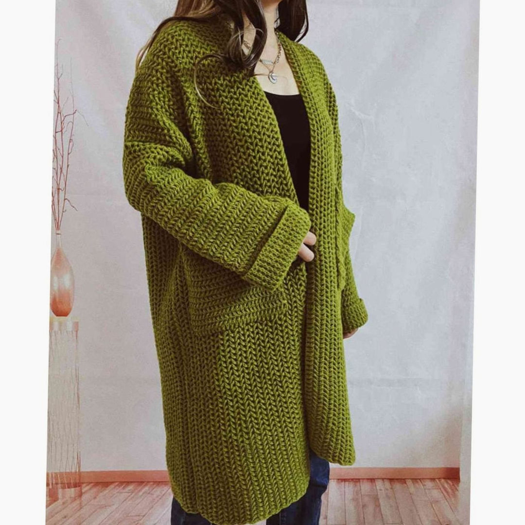 Women's Oversized Chunky Knit Open Front Long Cardigan Patch Pockets
