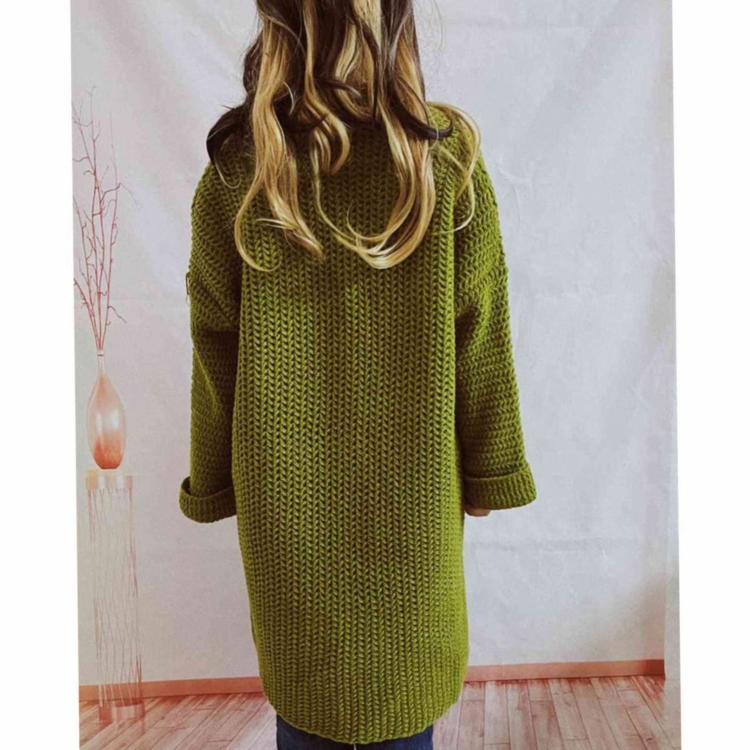 Women's Oversized Chunky Knit Open Front Long Cardigan Patch Pockets