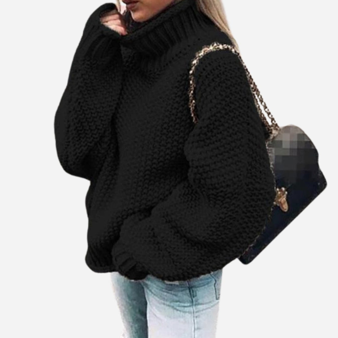 Women's Oversized Chunky Knit Turtleneck Jumper - Black