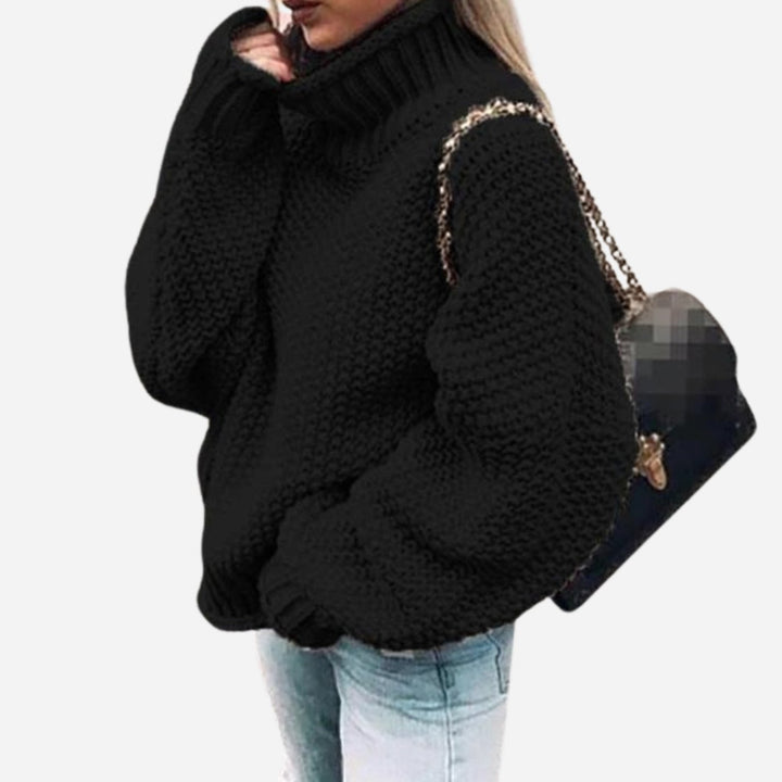 Women's Oversized Chunky Knit Turtleneck Jumper - Black