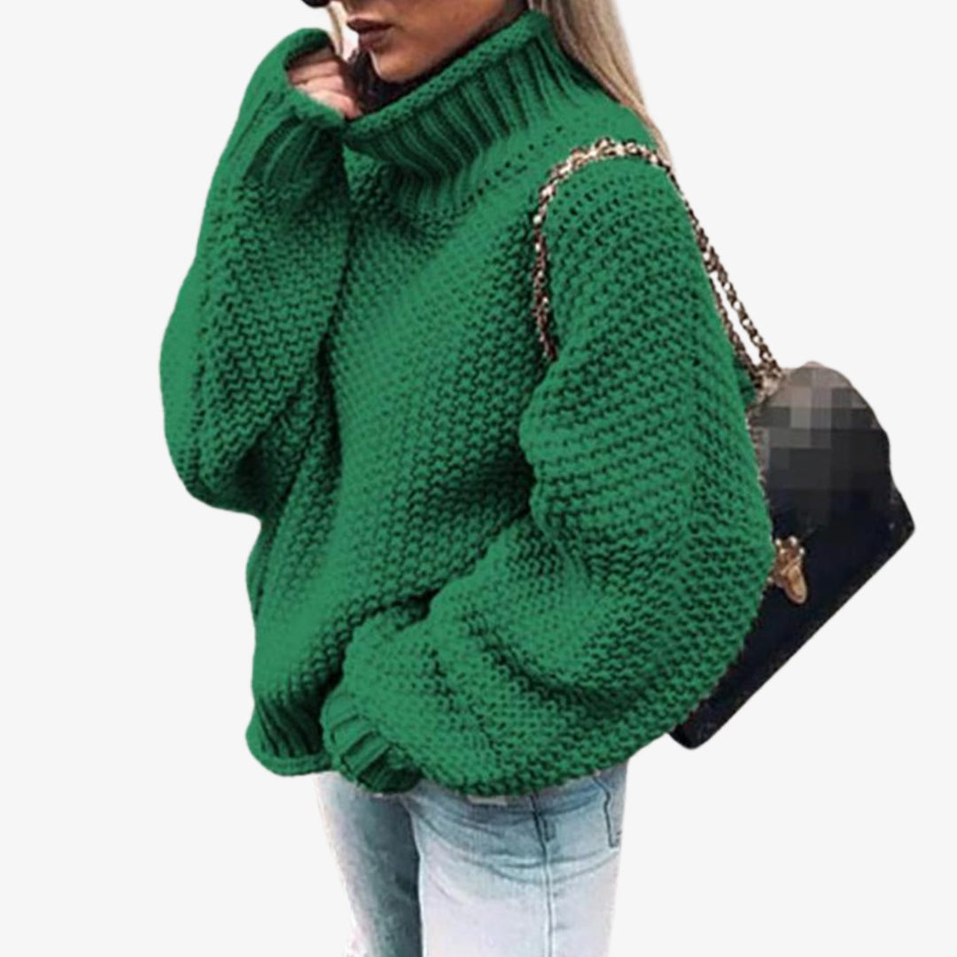 Women's Oversized Chunky Knit Turtleneck Jumper - Green