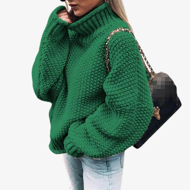 Women's Oversized Chunky Knit Turtleneck Jumper - Green