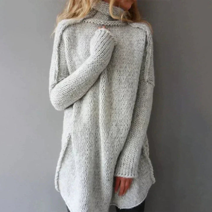 Women's Oversized Chunky Knit Turtleneck Sweater - Grey