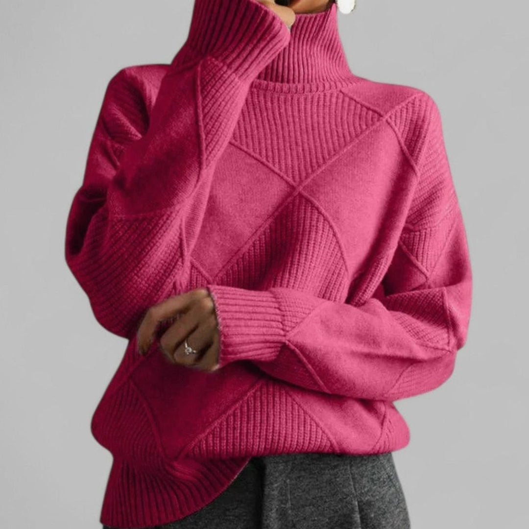 Women's Oversized Diamond-Knit Turtleneck Sweater Long Sleeve - Pink
