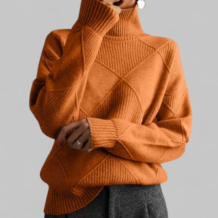 Women's Oversized Diamond-Knit Turtleneck Sweater Long Sleeve - Orange