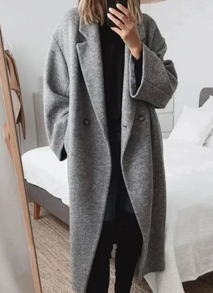 Women's Oversized Double-Breasted Button-Down Coat - Grey