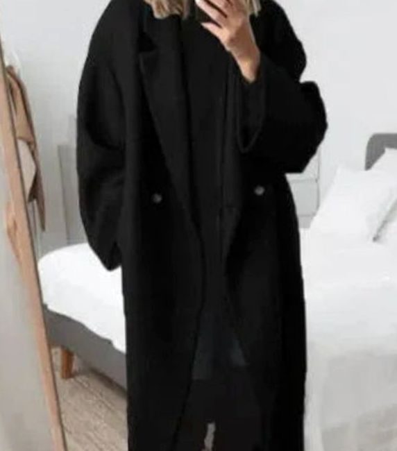 Women's Oversized Double-Breasted Button-Down Coat - Black