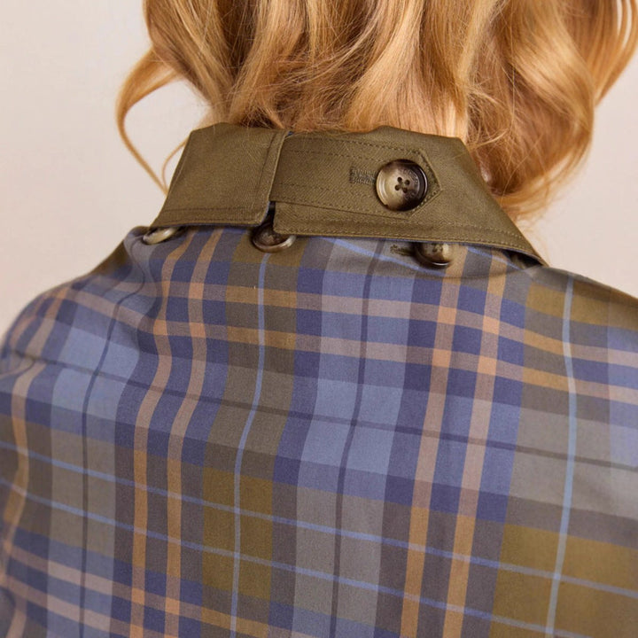 Women's Oversized Double-Breasted Trench Coat Tartan-Lined Collar