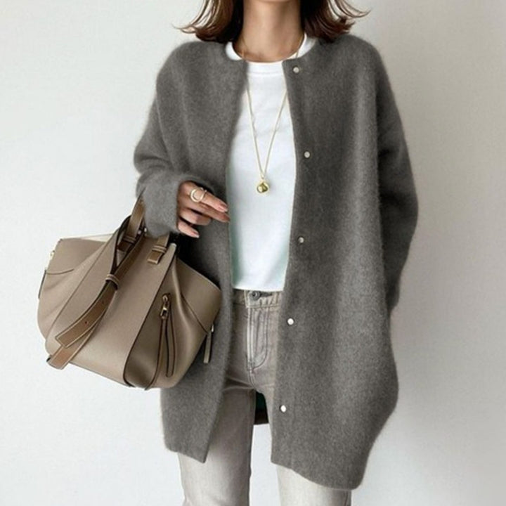 Women's Oversized Fluffy Button-Down Winter Cardigan - Grey