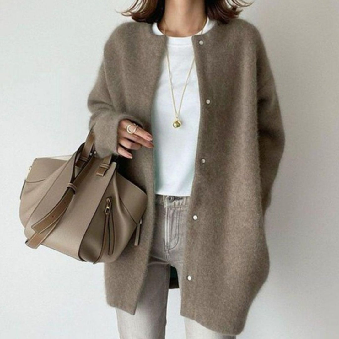 Women's Oversized Fluffy Button-Down Winter Cardigan - Coffee